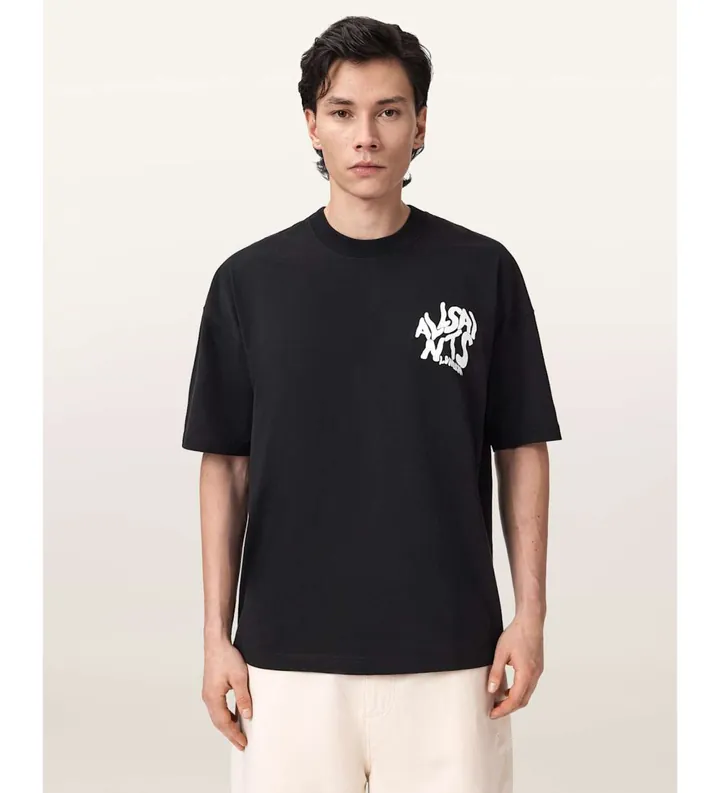 ALL SAINTS para hombre. M066PC Camiseta Orlando negro (L), Casual, Algodón, Manga corta