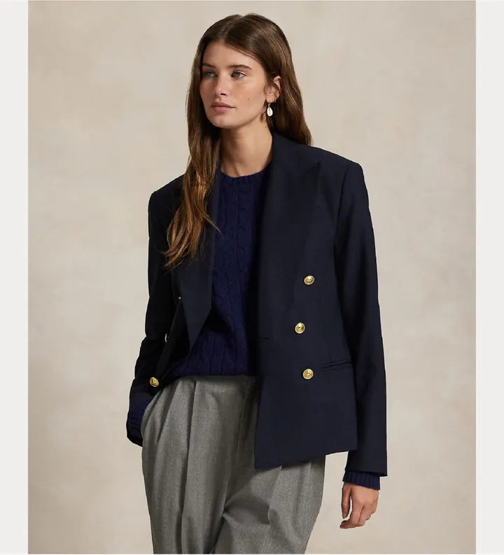 Polo Ralph Lauren para mujer. 211952571003 Americana cropped cruzado marino (36), Casual, Lana, Clásico