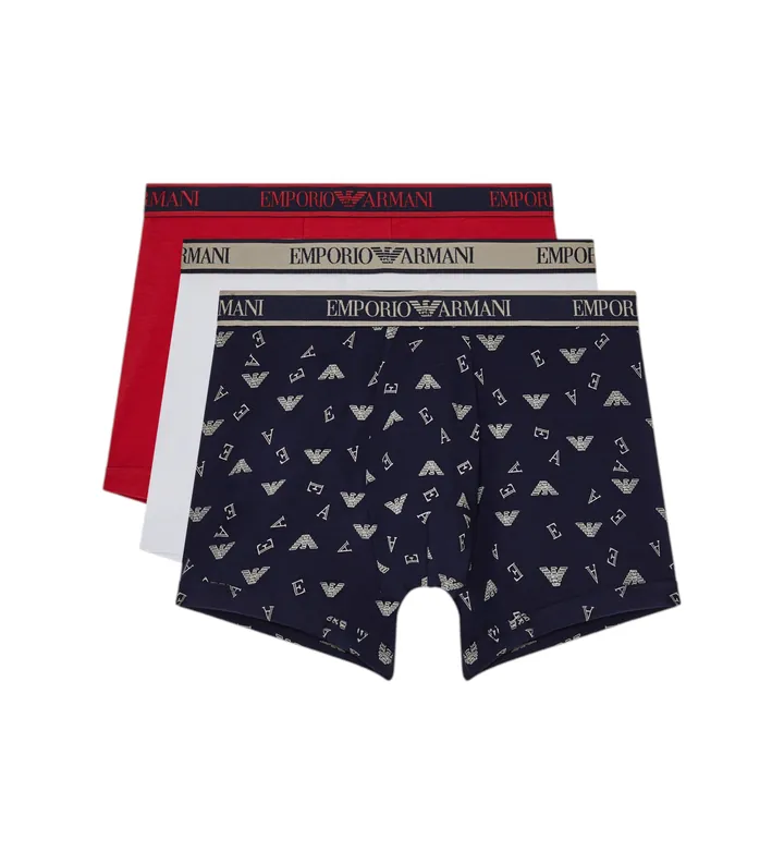 Emporio Armani para hombre. EM000371_AF20669 Set 3 Bóxers Banda marino, rojo, blanco (L), Homewear, Algodón