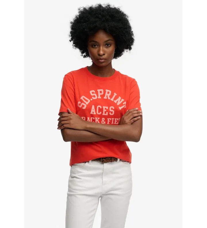 Superdry para mujer. W1011863A Camiseta Vintage Prep Pocket rojo (M), Casual, Algodón, Manga corta