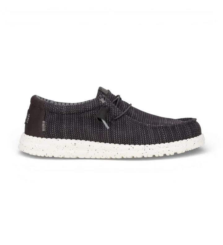 HeyDude para hombre. HD41898 Zapatillas Wally Stretch Sox negro (40), Tela, Plano, Cordones, Casual
