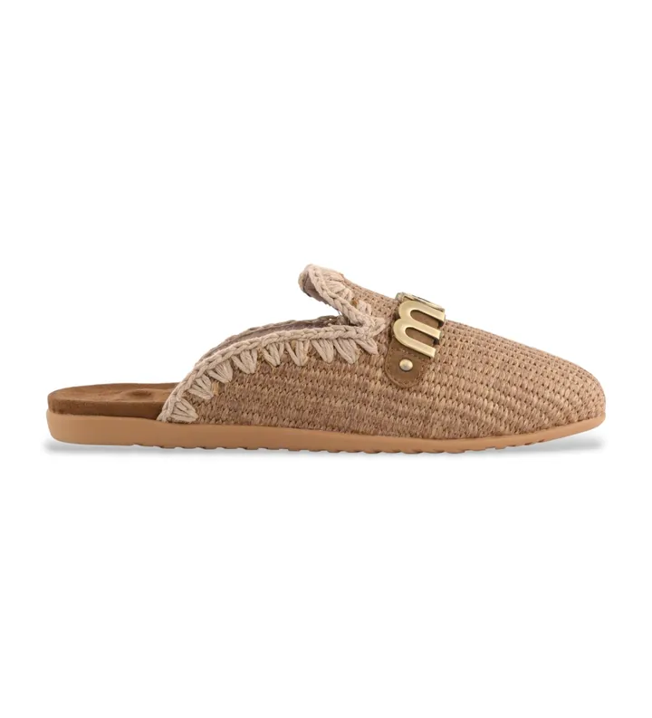 Mou para mujer. MU.SW731011K Bailarinas de raffia Open heel marrón (36), Plano, Ninguno, Casual, Rafia
