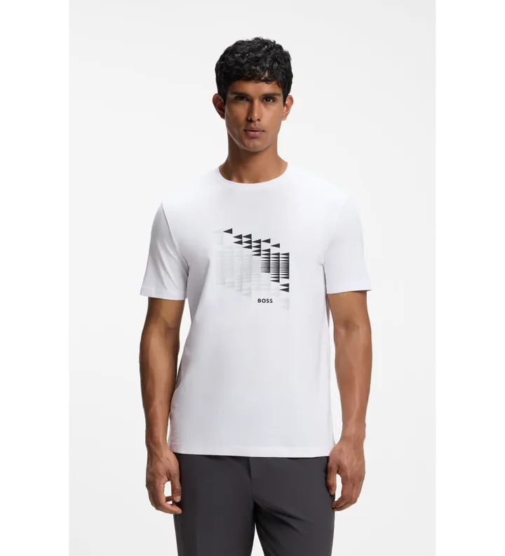 BOSS para hombre. 50566853 Camiseta TS Network Flag blanco (L), Casual, Algodón, Manga corta