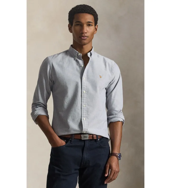 Polo Ralph Lauren para hombre. 710792161500 Camisa oxford Slim Fit azul (L), Casual, Algodón, Manga larga