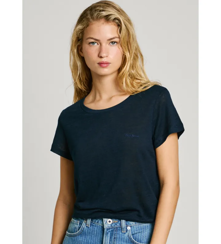 Pepe Jeans para mujer. PL506049 Camiseta De Manga Corta Megan marino (L), Casual, Algodón, Sostenible