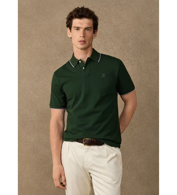 Hackett London para hombre. HM5600235 Polo Tipped verde (L), Casual, Algodón, Manga corta