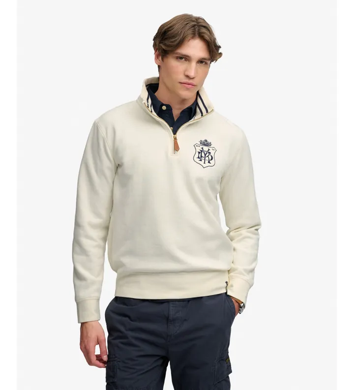 Superdry para hombre. M2014556A Sudadera con media cremallera Gothic Varsity beige (L), Casual, Algodón