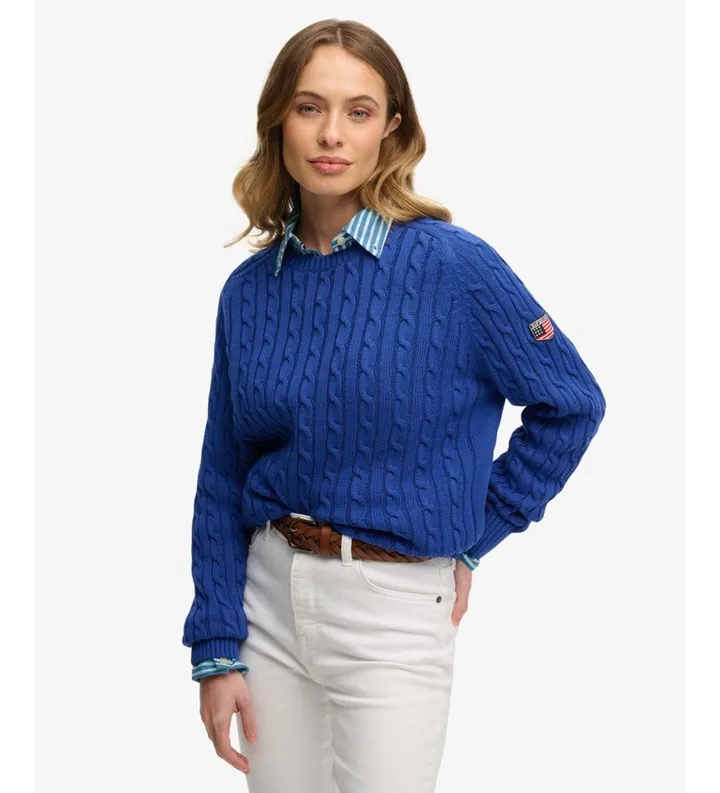 Superdry para mujer. W6110610A Jersey Slouchy Cable azul (L), Casual, Tela