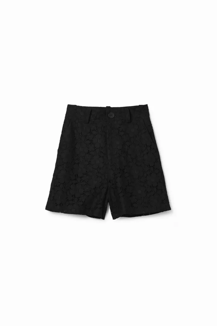 Desigual, Shorts encaje floral, Poliester, Negro, 34