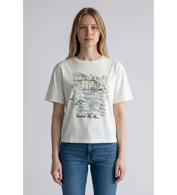 Weekend Max Mara para mujer. 2625976051650 Camiseta Sala blanco (L), Casual, Algodón, Manga corta