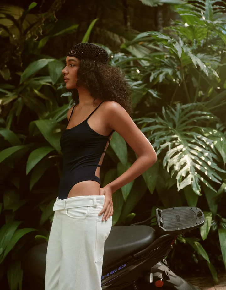 Bershka Body Tirantes Tiras Espalda Mujer L Negro