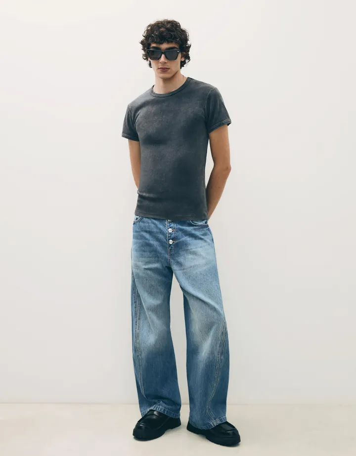 Bershka Jeans Bootcut Hombre 32 Azul Lavado
