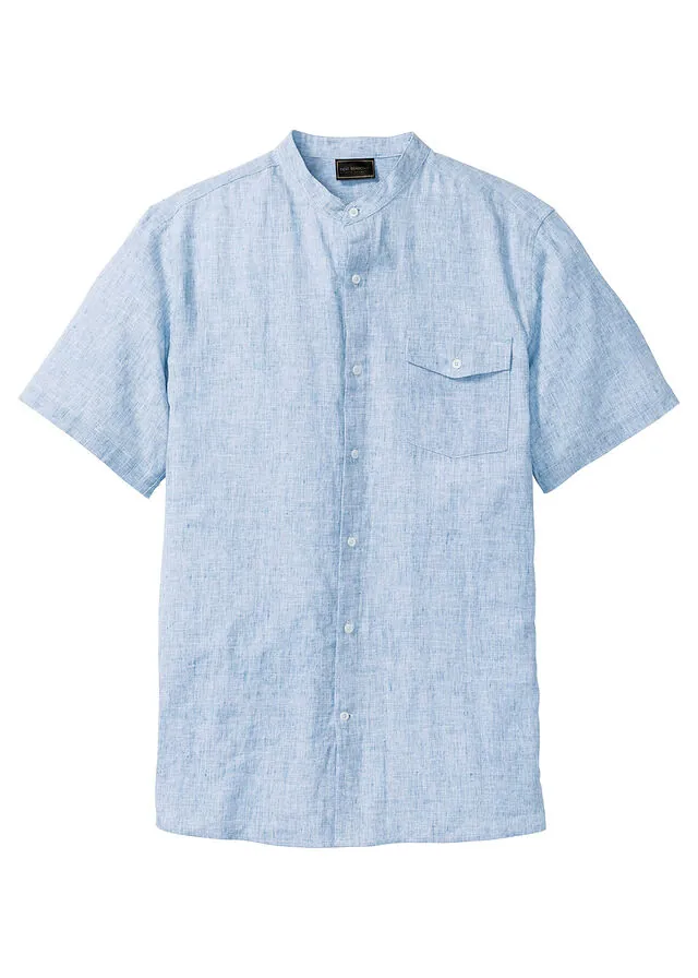 Camisa de manga corta de mezcla de lino vaporosa