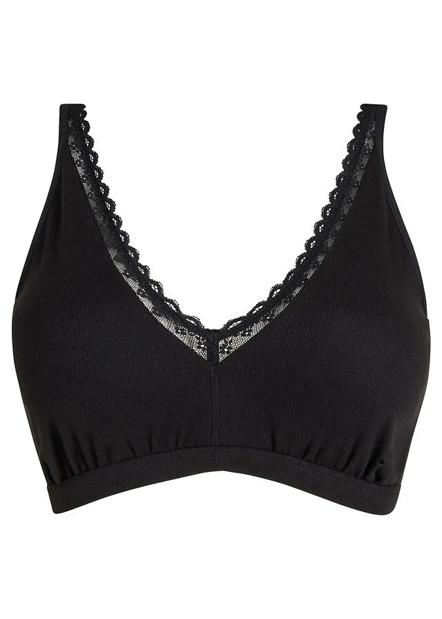 Bralette de canalé de algodón orgánico con encaje
