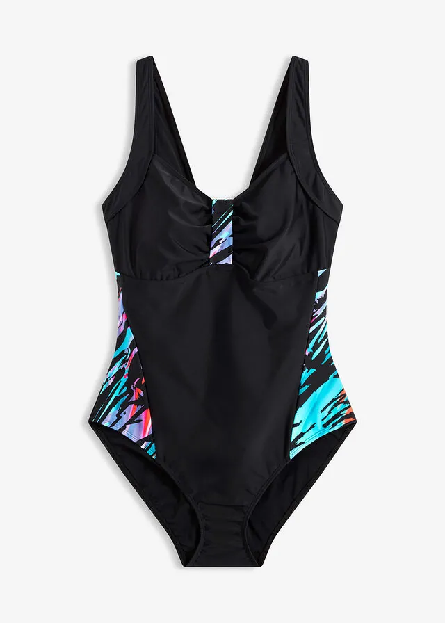 Bañador con efecto moldeador medio e insertos estampados