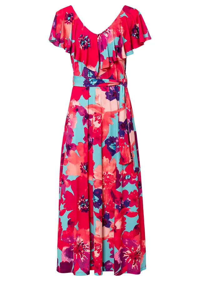 Vestido largo con volante y cinturón