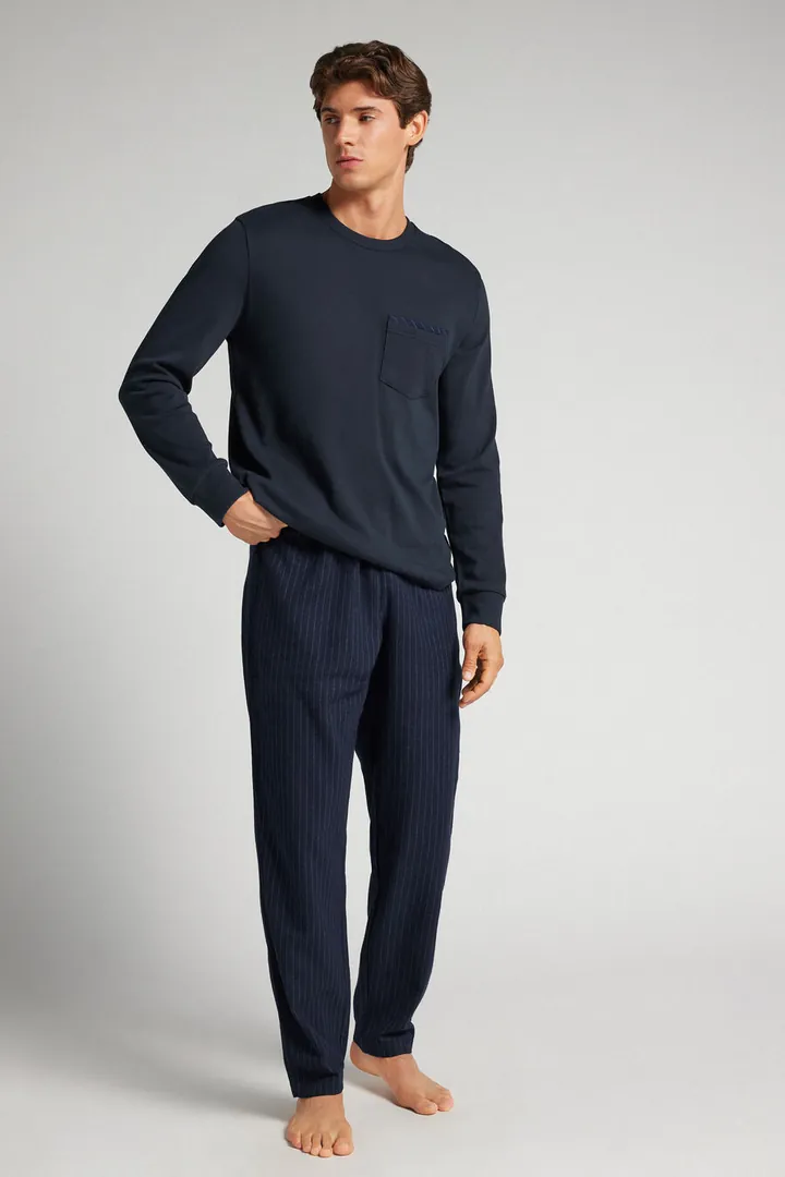 Intimissimi Pijama largo de algodón de hombre con pantalón a rayas Hombre Azul Tamaño L
