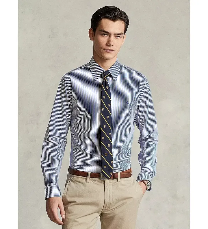 Polo Ralph Lauren para hombre. 710928255008 Camisa Custom Fit azul (L), Casual, Algodón, Clásico, Manga larga
