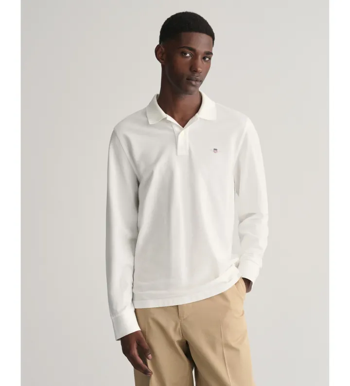 Gant para hombre. 2230 Polo de piqué Shield blanco (3XL), Casual, Algodón, Manga larga