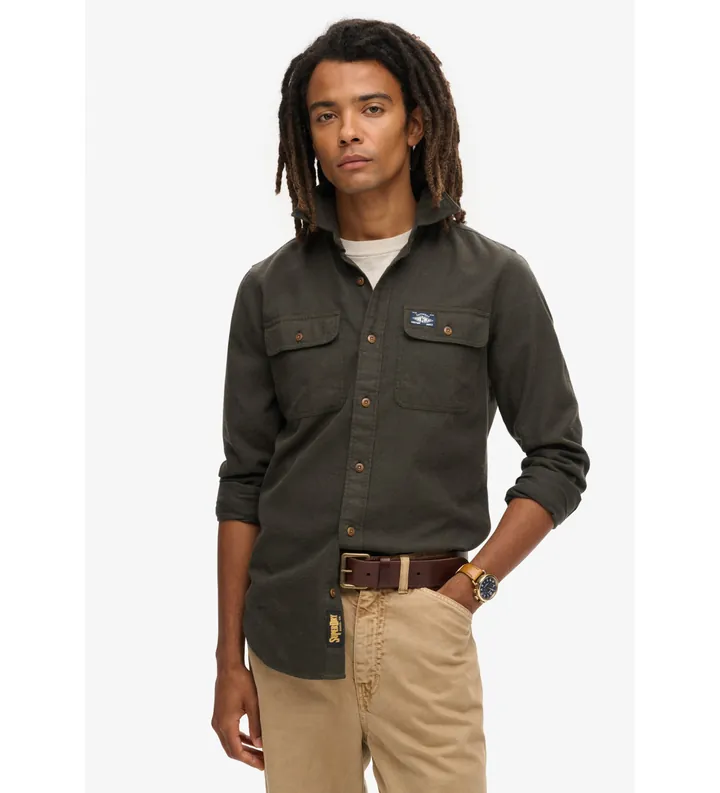 Superdry para hombre. M4010723A Camisa Flannel Work verde (L), Casual, Manga larga, Algodón Orgánico, Sostenible