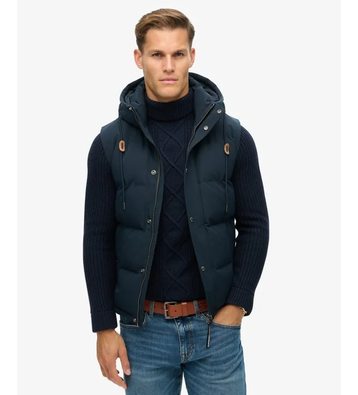 Superdry para hombre. M5011708A Chaleco Everest Puffer marino (L), Casual, Poliéster