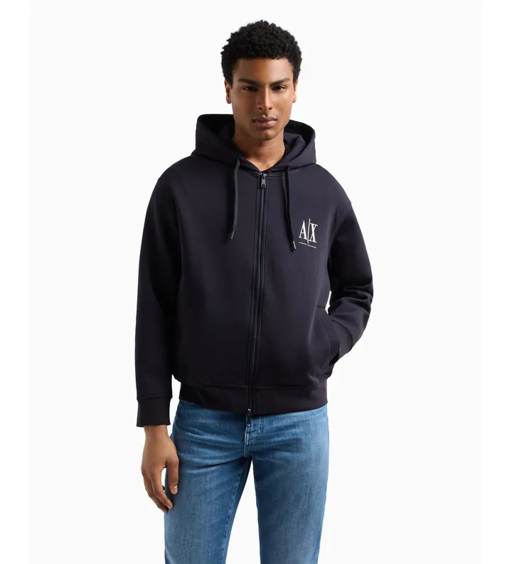 A|X Armani Exchange para hombre. XM000371AF10818UB101 Sudadera con capucha y cremallera completa en algodón-poliéster elástico laminado mari