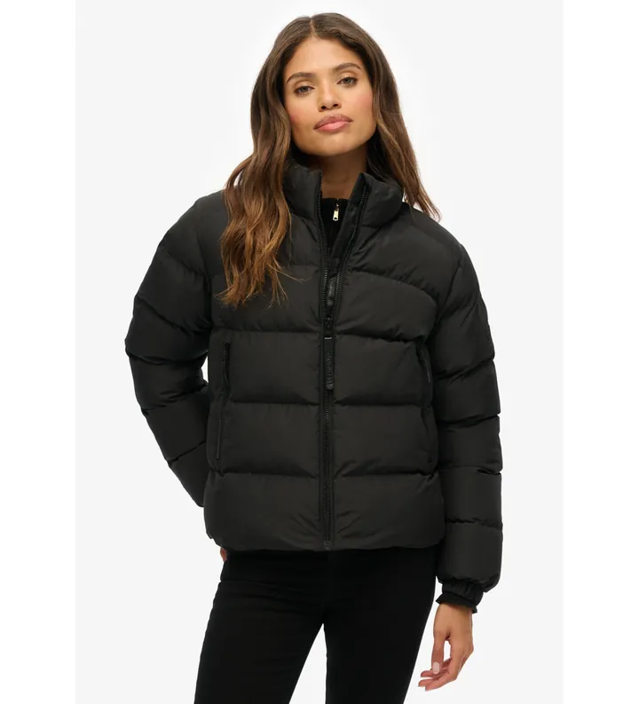Superdry para mujer. W5012006A Abrigo Sports Puffer negro (L), Otoño/Invierno, Casual, Poliéster