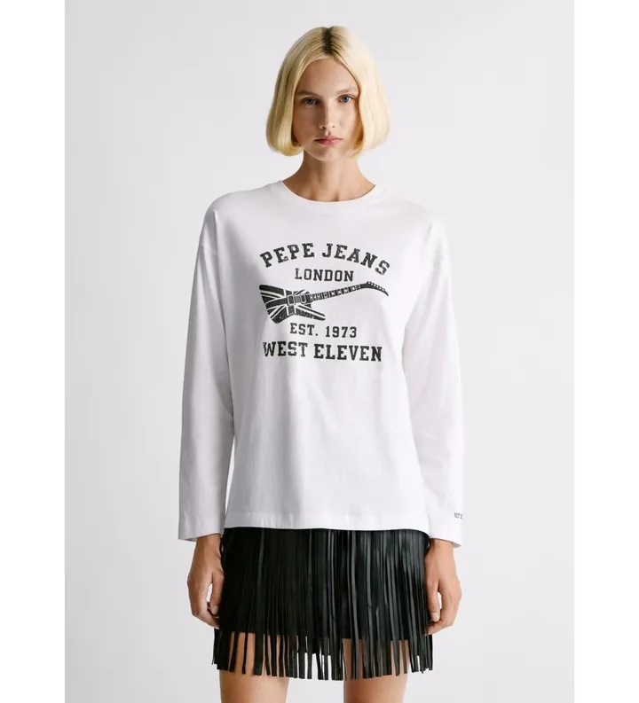 Pepe Jeans para mujer. PL5000053 Camiseta Elora blanco (L), Casual, Algodón, Manga larga