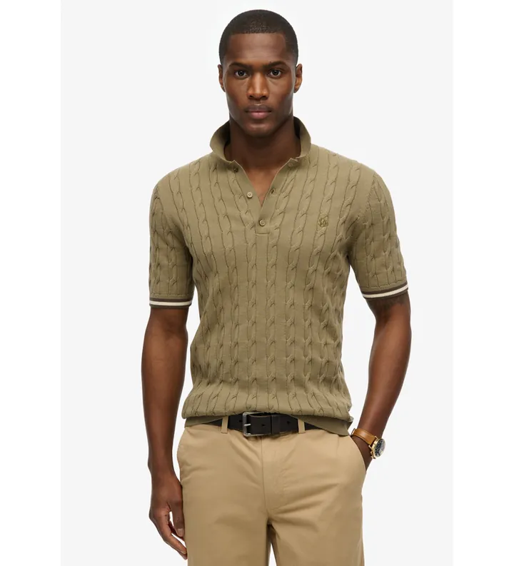 Superdry para hombre. M1110441A Polo Texture verde (L), Casual, Algodón, Manga corta