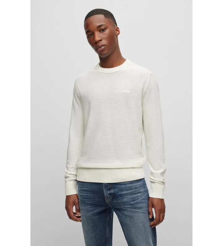 BOSS para hombre. 50501762 Jersey de cuello vuelto blanco roto (L), Casual, Algodón