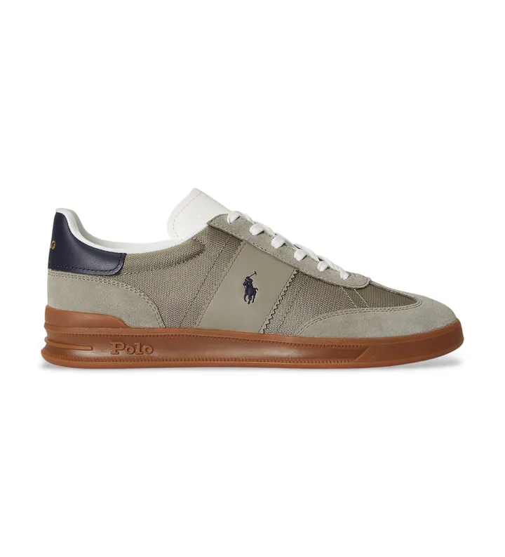 Polo Ralph Lauren para hombre. 809P09761003 Zapatillas de Piel Heritage Aera gris (40), Plano, Cordones, Casual