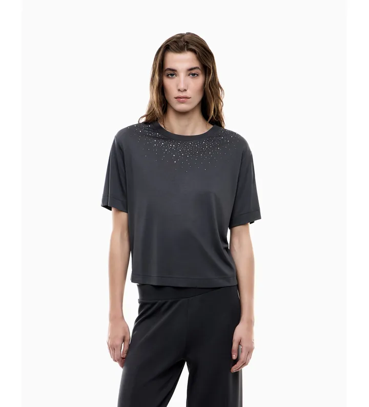 EA7 para mujer. 7W001015_AF13919 Camiseta en mezcla de viscosa Precious gris (L), Casual, Manga corta