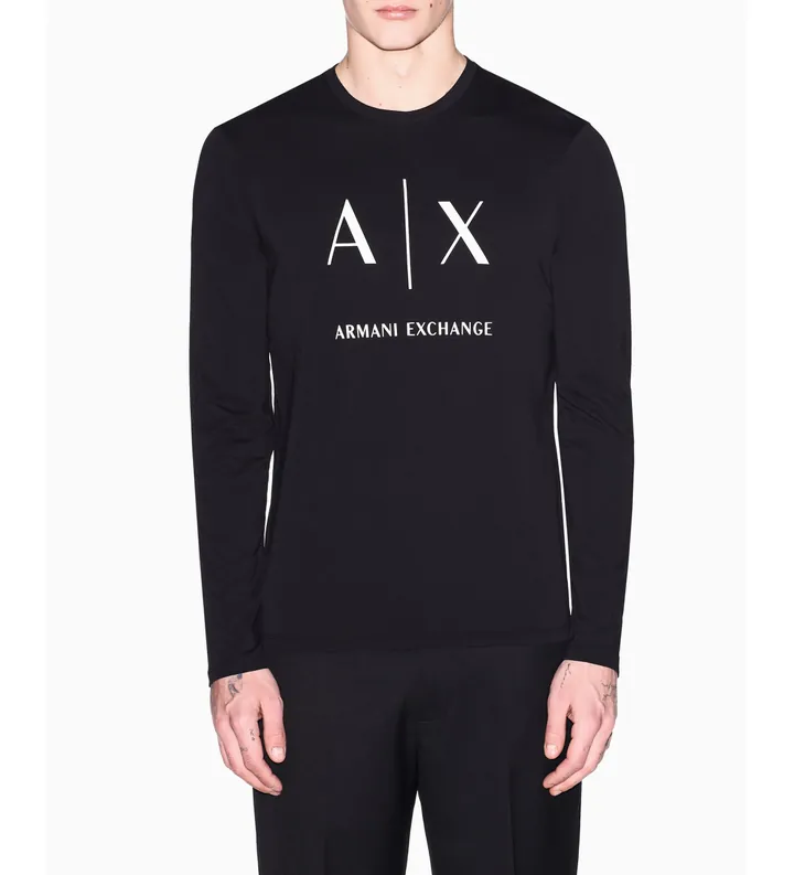 A|X Armani Exchange para hombre. XM002684AF10356UC001 Camiseta de manga larga negra (L), Negro, Casual, Algodón