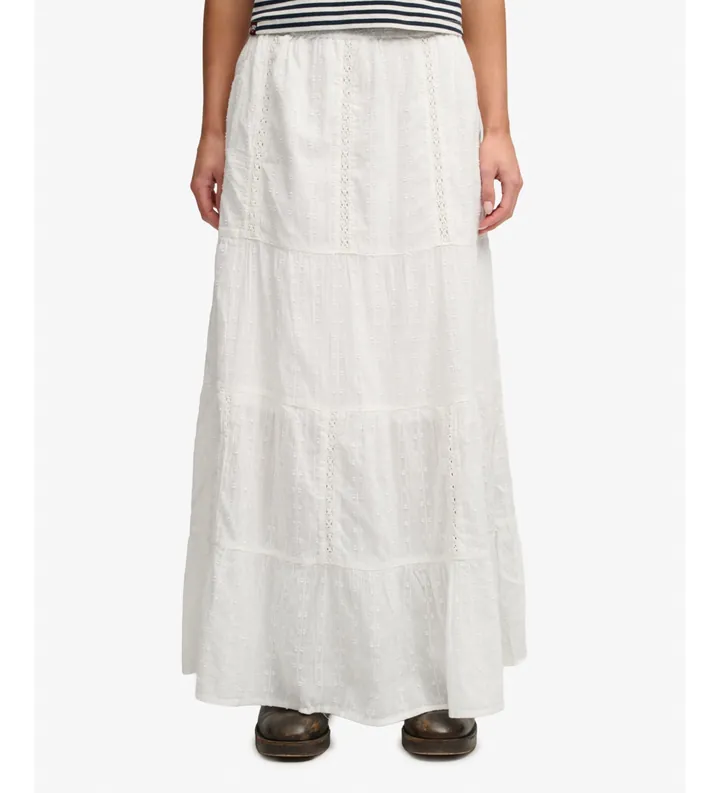 Superdry para mujer. W7210412A Falda Tiered Maxi blanco roto (M), Casual, Algodón