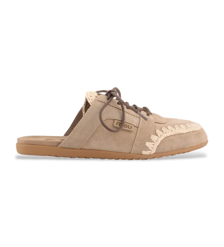 Mou para mujer. MU.SW731013A Zapatillas Sabot de ante beige (36), Plano, Cordones, Casual
