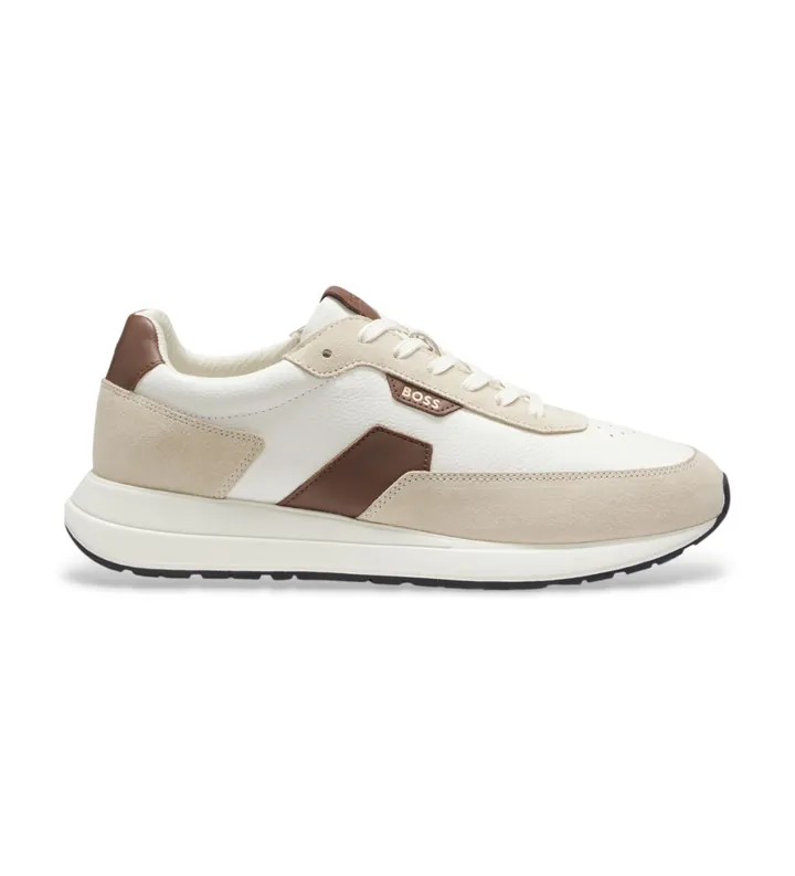 BOSS para hombre. 50568951 Zapatillas de piel Vinston Runn beige (40), Plano, Cordones, Casual