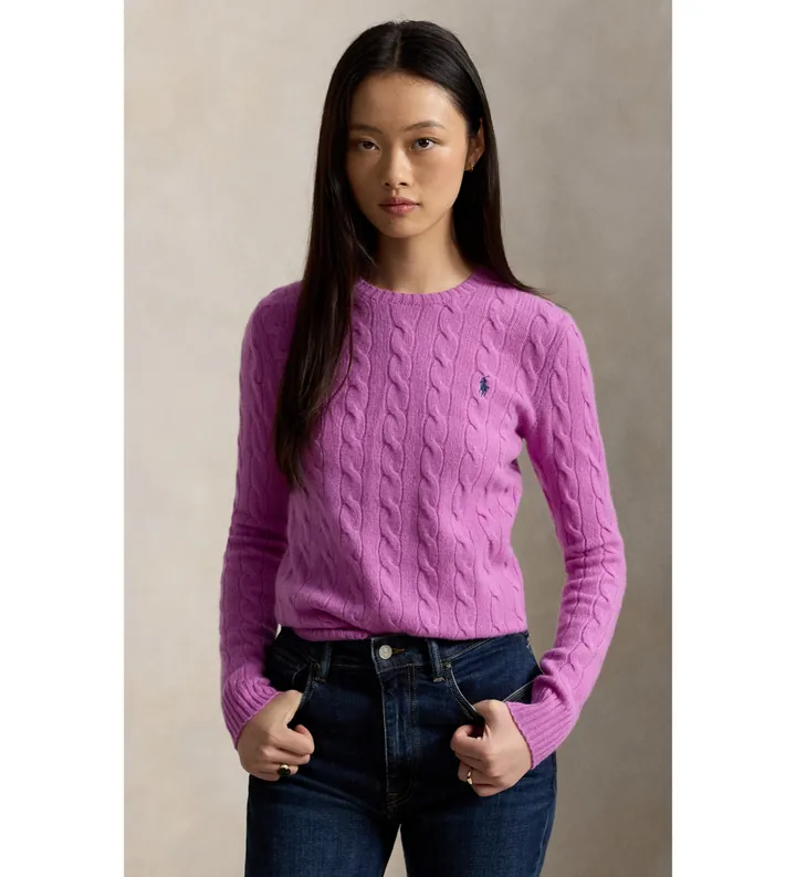 Polo Ralph Lauren para mujer. 211971865506 Jersey de lana y cachemira rosa (L), Casual, Manga larga