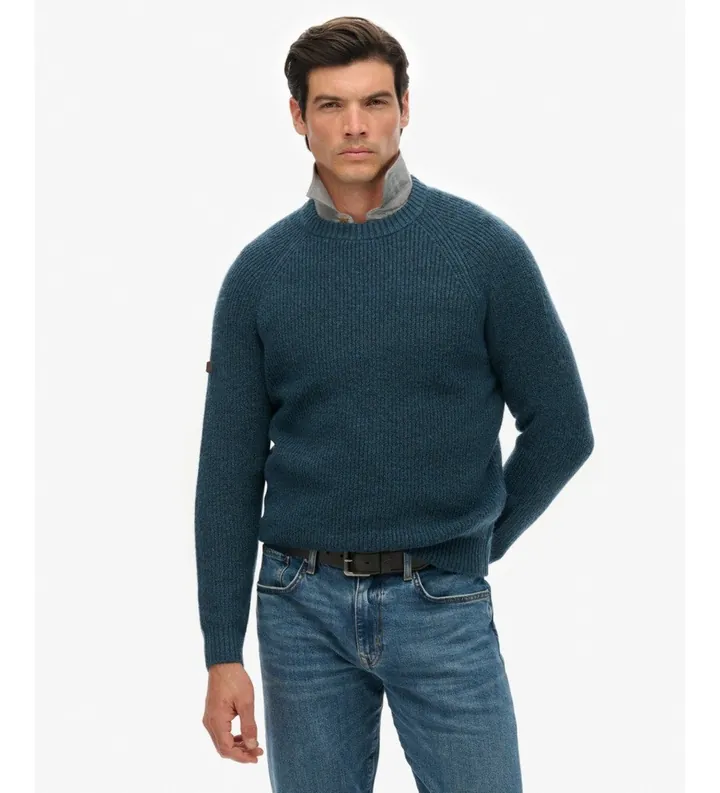 Superdry para hombre. M6110696A Jersey Chunky Raglan azul (L), Casual, Poliéster
