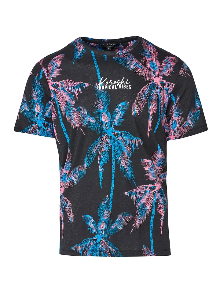KOROSHI Camiseta azul cielo / rosa / negro