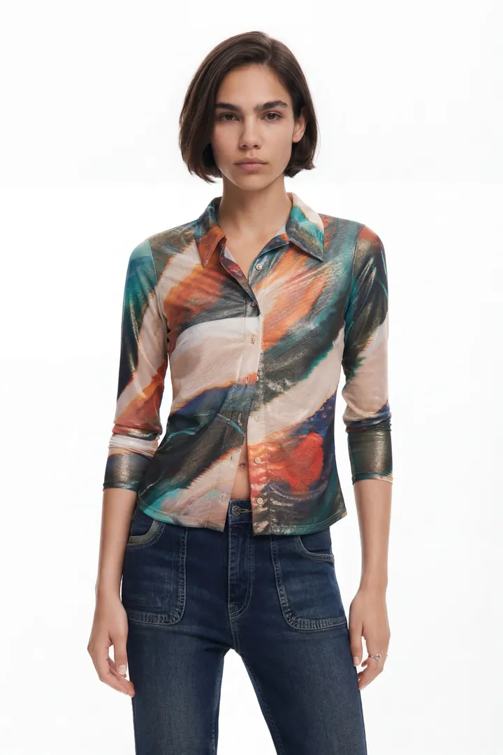 Desigual, Blusa multitono, Poliester, Verde, M