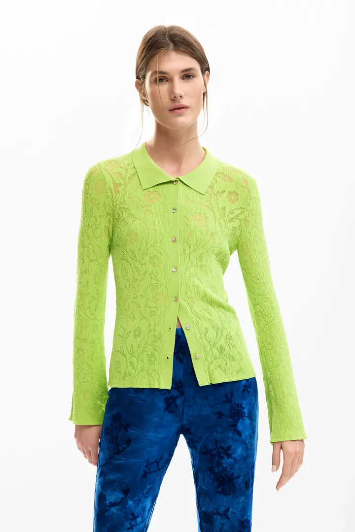 Desigual, Camisa punto manga larga, Mujer, Blanco, L