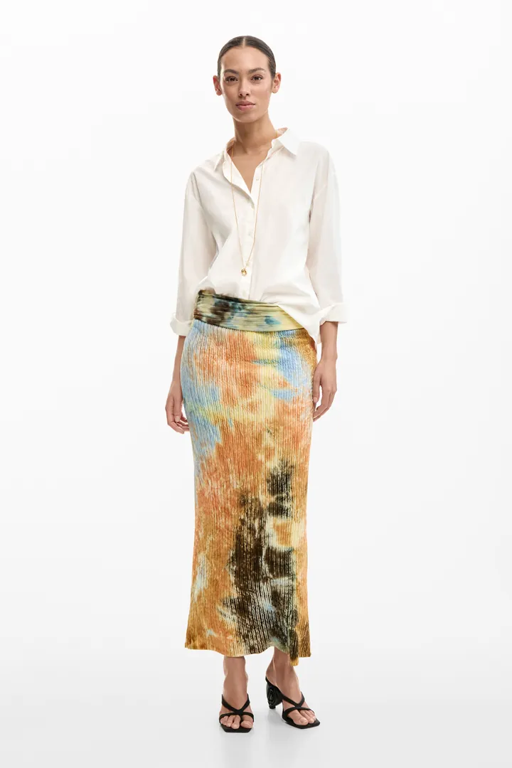 Desigual, Falda larga textura, Mujer, Poliester, MarróN, L