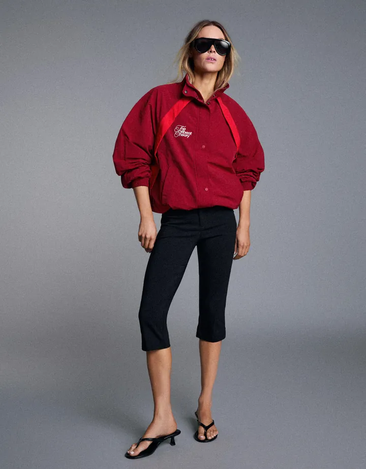 Bershka Cazadora Ligera Bordados Mujer L Burdeos