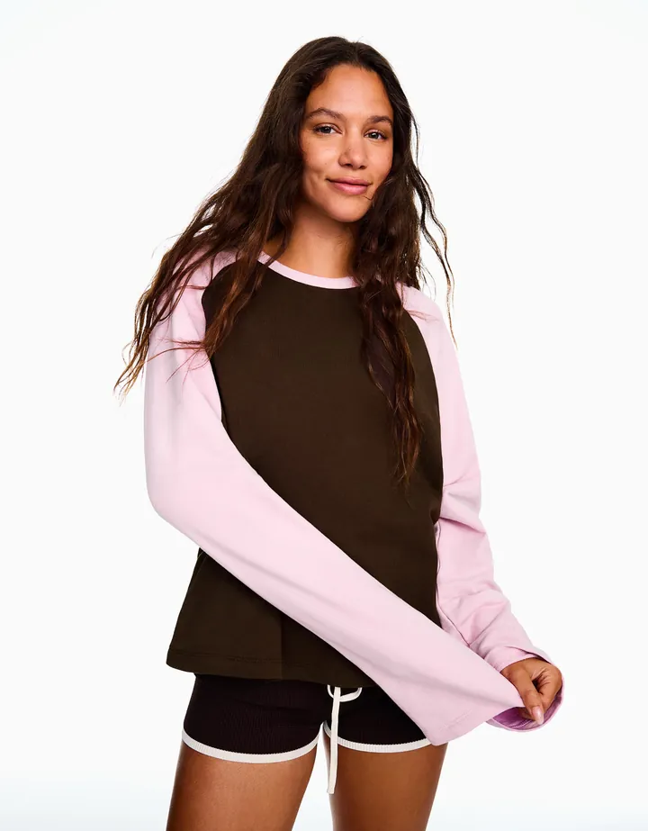 Bershka Jersey Cuello Redondo Ranglan Mujer L Marrón