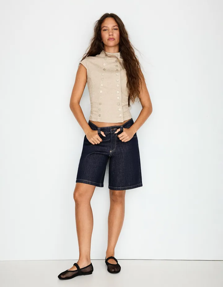 Bershka Bermuda Denim Baggy Mujer 32 Marino