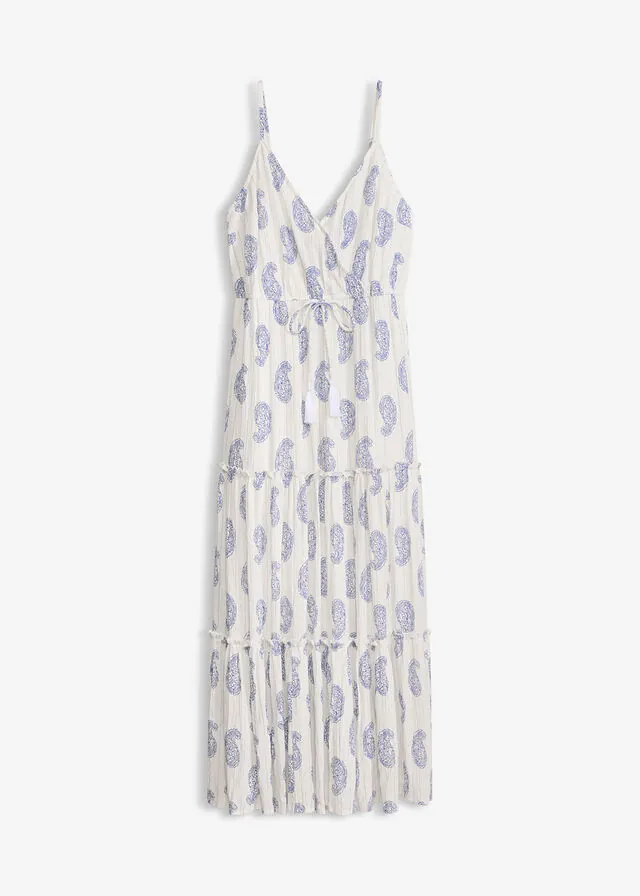 Vestido largo de viscosa estructurada con efecto brillante