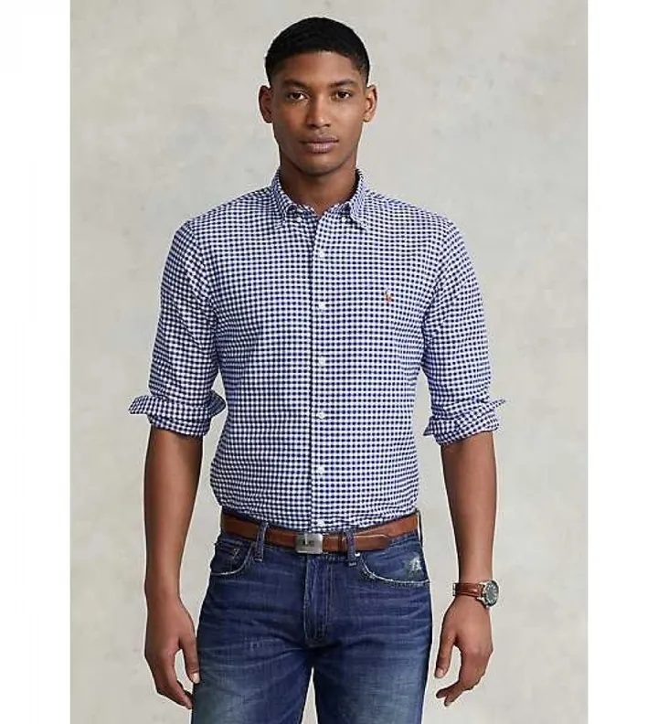 Polo Ralph Lauren para hombre. 710549084010 Camisa deportiva Oxford Slim Fit azul (L), Casual, Algodón, Clásico, Manga larga