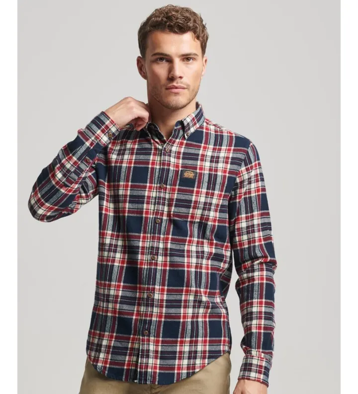 Superdry para hombre. M4010727A Camisa de leñador de algodón orgánico a cuadros marino (S), Casual, Manga larga, Sostenible