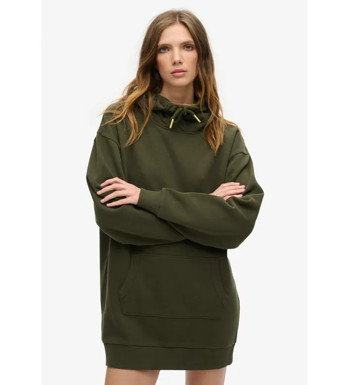 Superdry para mujer. W8011738A Vestido Con Capucha Y Strass Tattoo verde (S/M), Casual, Algodón, Manga larga