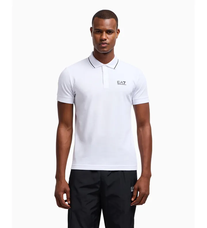 EA7 para hombre. 8NPF16_PJVUZ Polo Casual blanco (3XL), Algodón, Manga corta